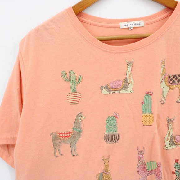 Indigo Soul Shirt Womens Pink Orange Animals Graphic Logo Lightweight Size 2XL - Picture 2 of 8